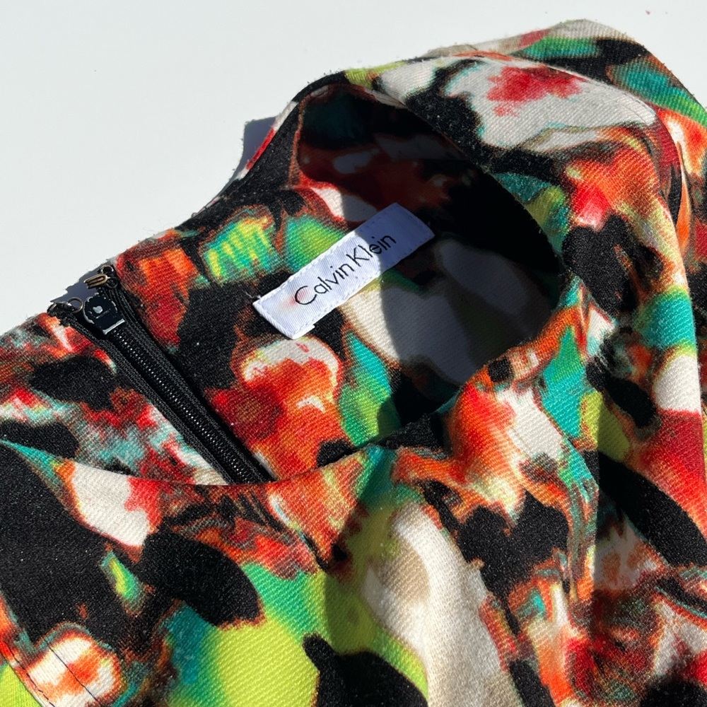 Calvin Klein Vibrant Floral Print Dress - Black, Red, Green, Yellow, White